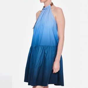 TIBI Dip Dye Ombre Blue Halter Mini Dress S/4